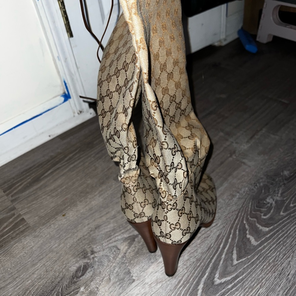 Gucci Tan Monogram Knee-High Boots - Picture 4 of 9